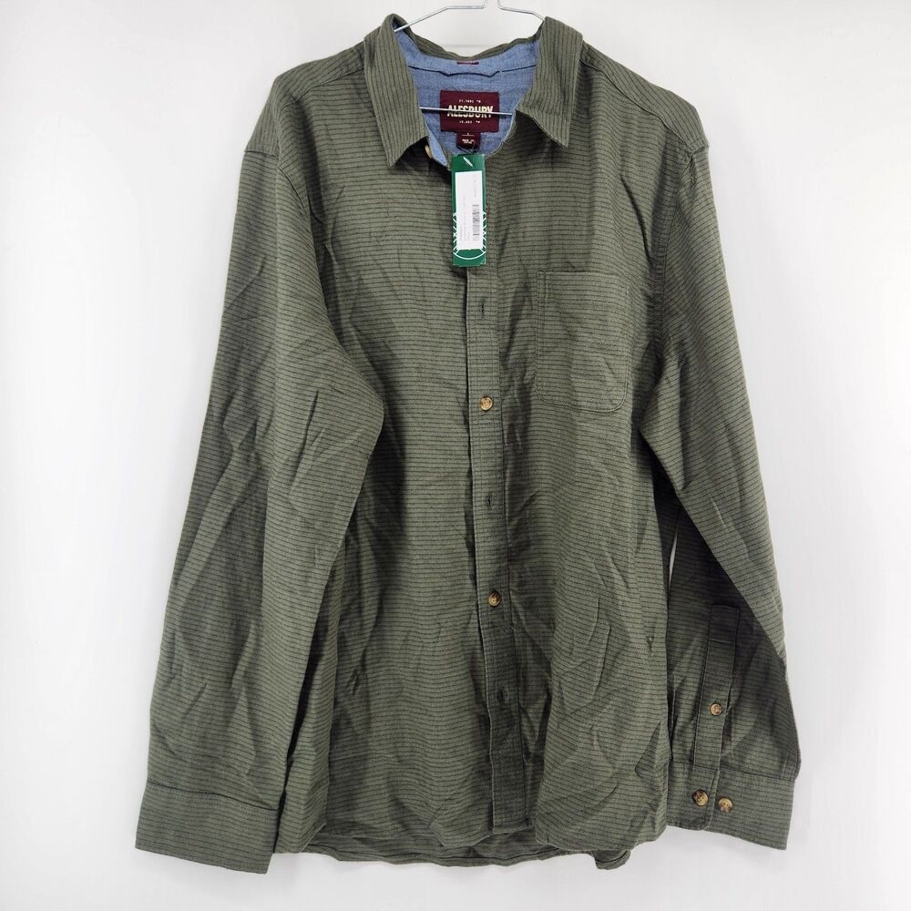 Alesbury‎ Men's Green Olive Large Essential Brushed Twill Shirt NWT